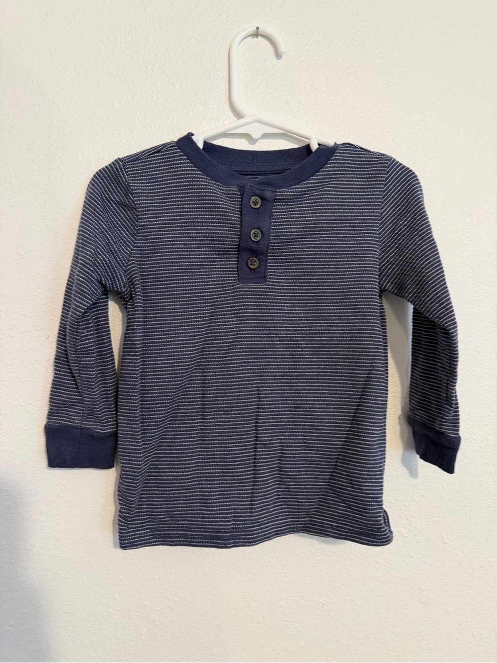Striped Navy Long-Sleeve Henley Tee for Kids